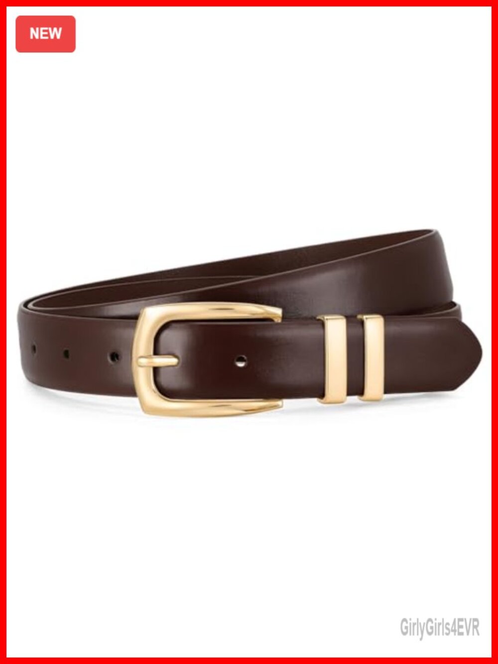 Faux Leather Belt for Women with Gold Buckle, Adjustable, Classic
